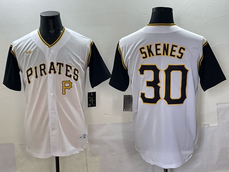 Men 2025 Pittsburgh Pirates #30 Skenes White Throwback Game Nike MLB Jersey style 016